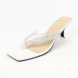 Black Suede Studio White Estelle Square-toe Crystal Heeled Sandal Size 9